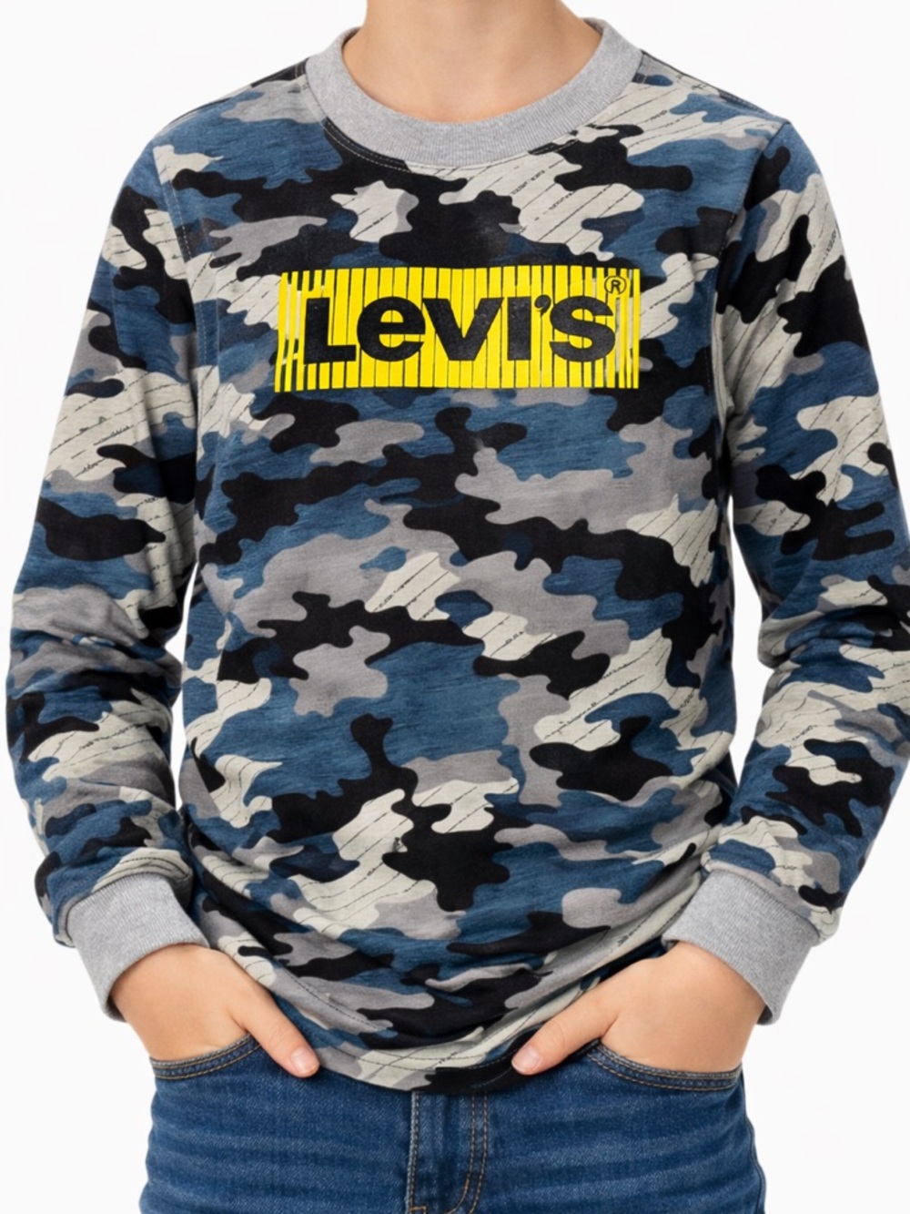 LEVI’S Boys Camo Long Sleeve Logo Tee Blue Gray Size L 12 - 13